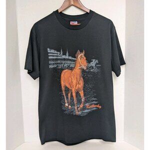 Vintage Kentucky Derby T-Shirt Single Stitch Men's Large Black Horse Racing